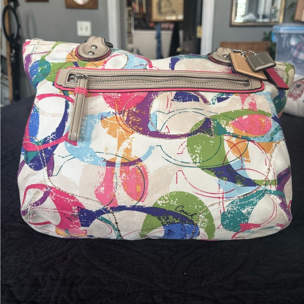 Coach Multicolor Print Shoulder Bag with Zip Closure